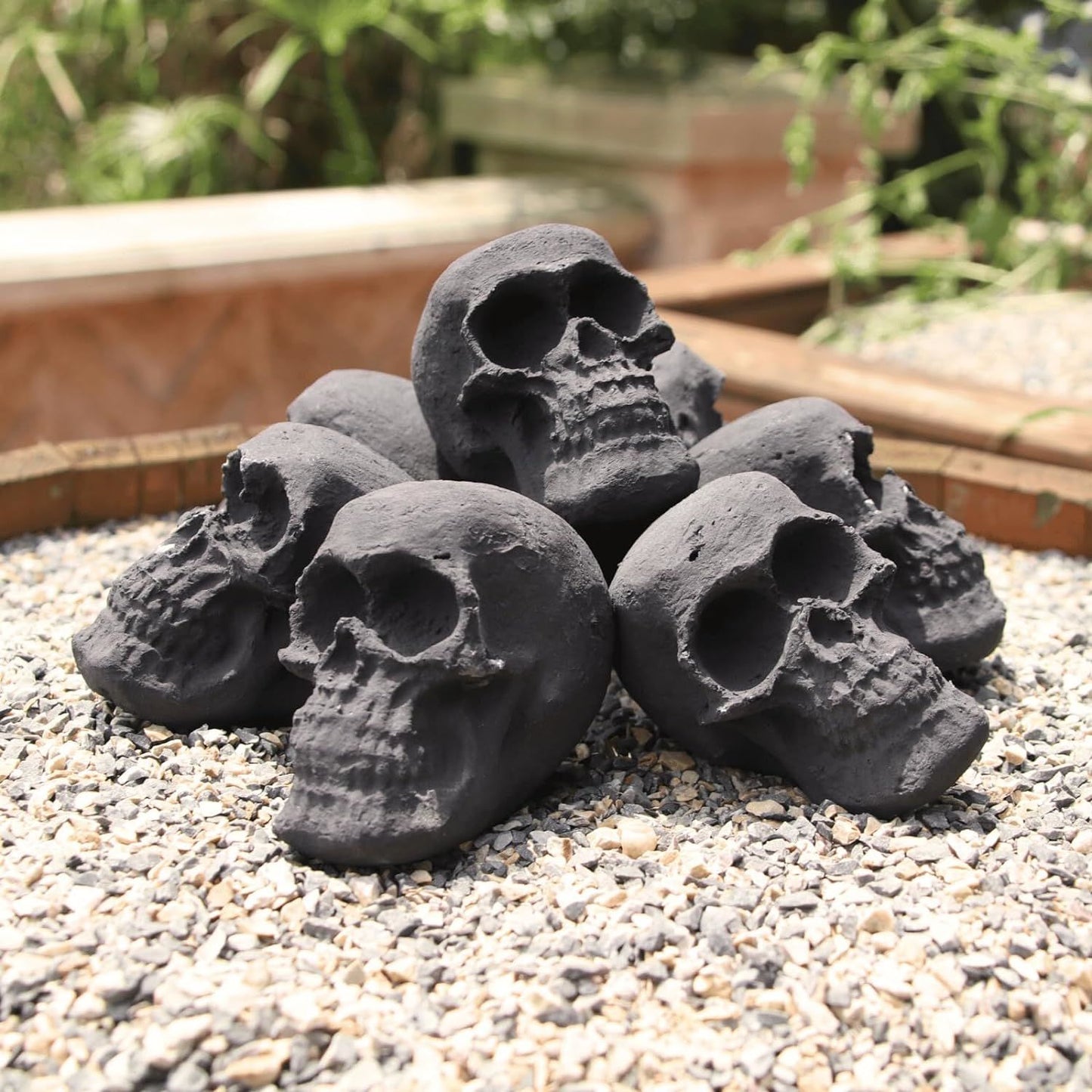 Ceramic Skulls for Fire Pit, Outdoor Fire Tables, 7pcs Reusable Spooky Imitated Human Skull Gas Log for Party, Bonfire,Campfires,Fireplaces, 3 inch