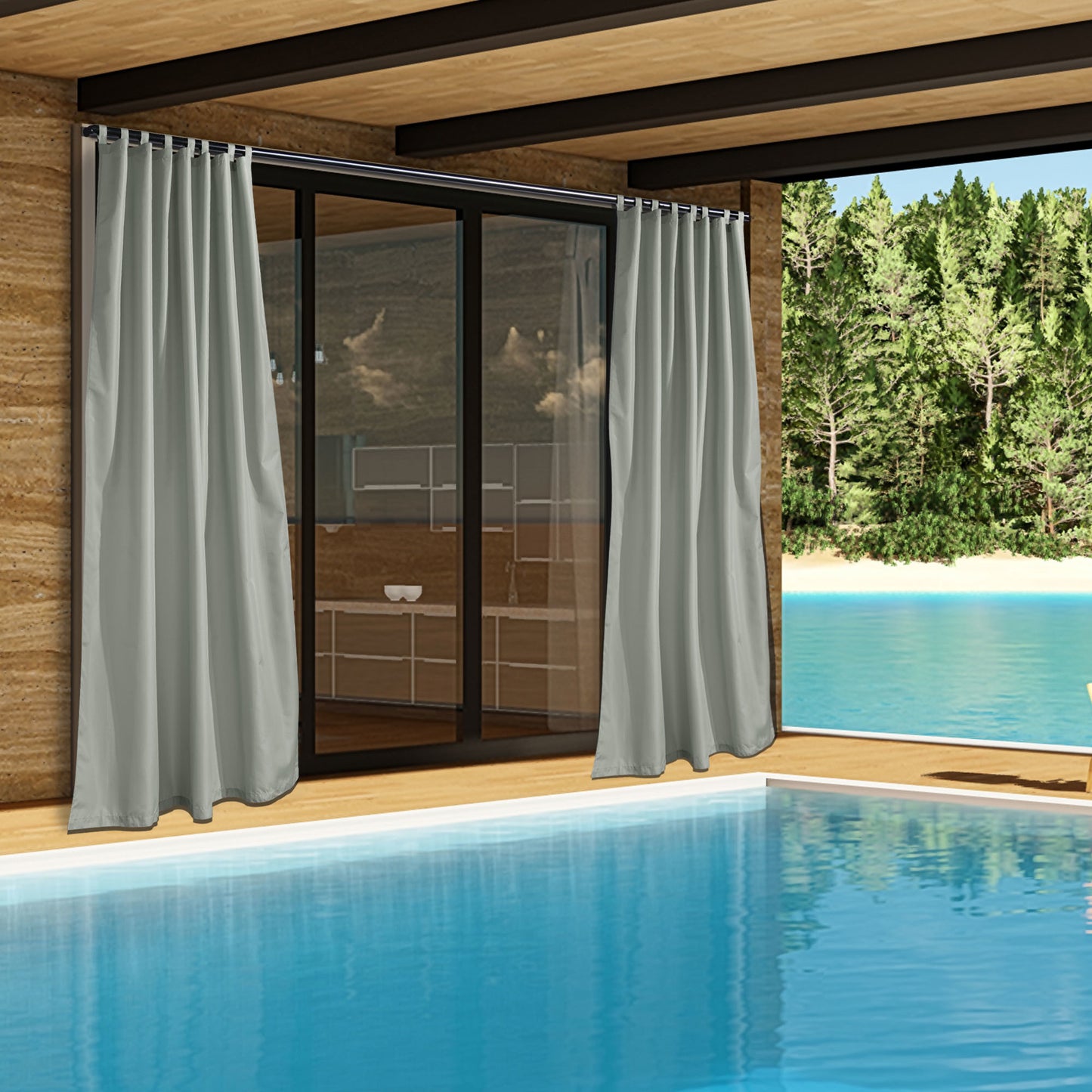 4 pcs W54*L84in Outdoor Patio Curtain/Gray