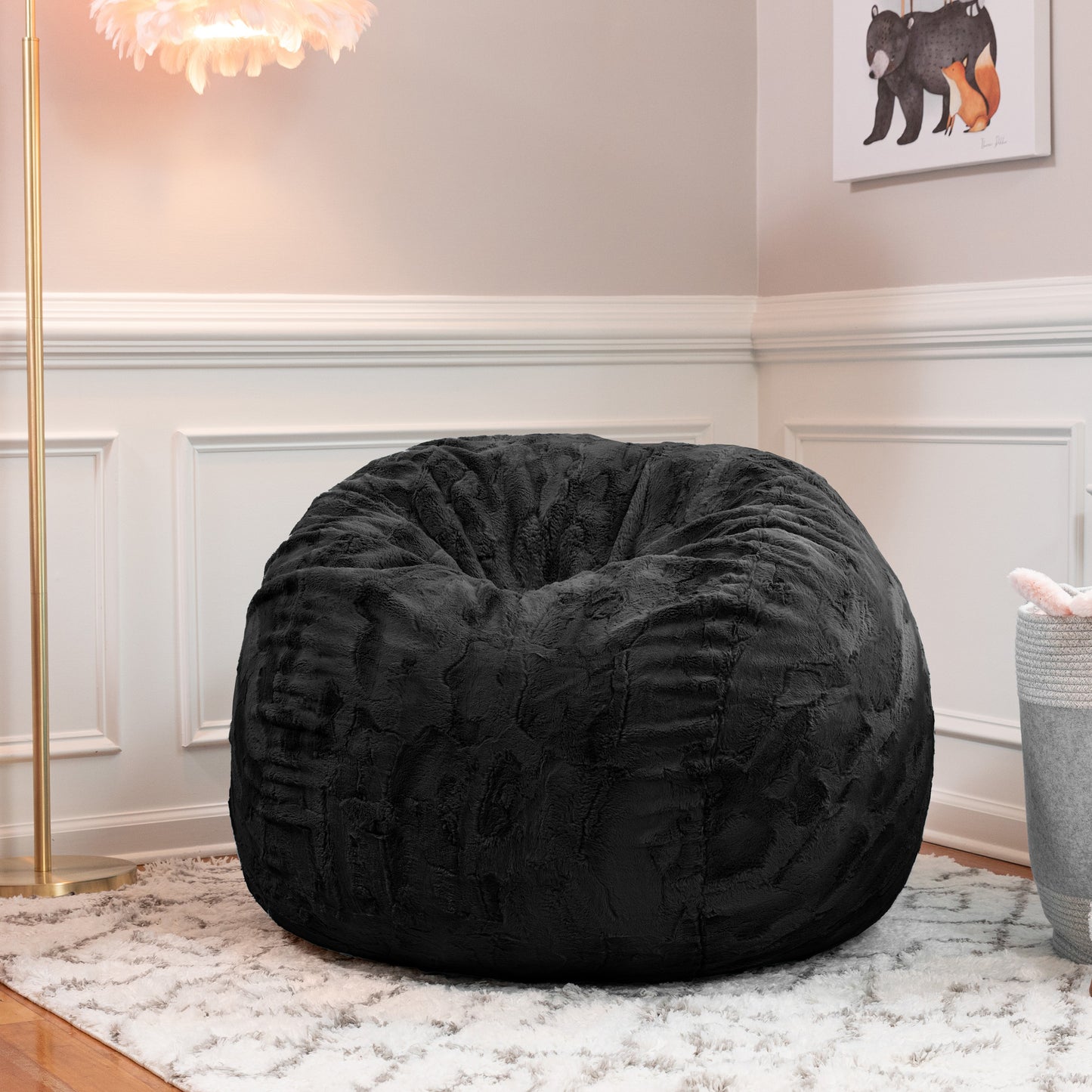 Jaxx Saxx 3 Foot Bean Bag Chair - Faux Fur - Fun Colors, Black