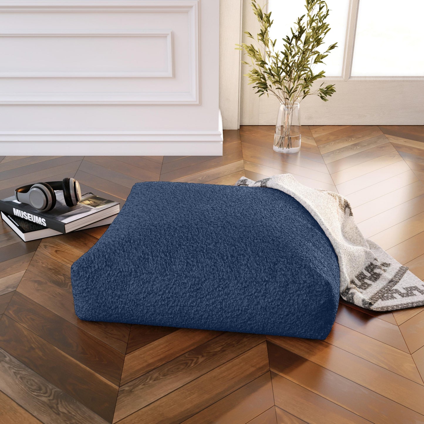 Jaxx Brio Large Décor Floor Pillow / Meditation Yoga Cushion, Shearling Faux Lamb, Indigo