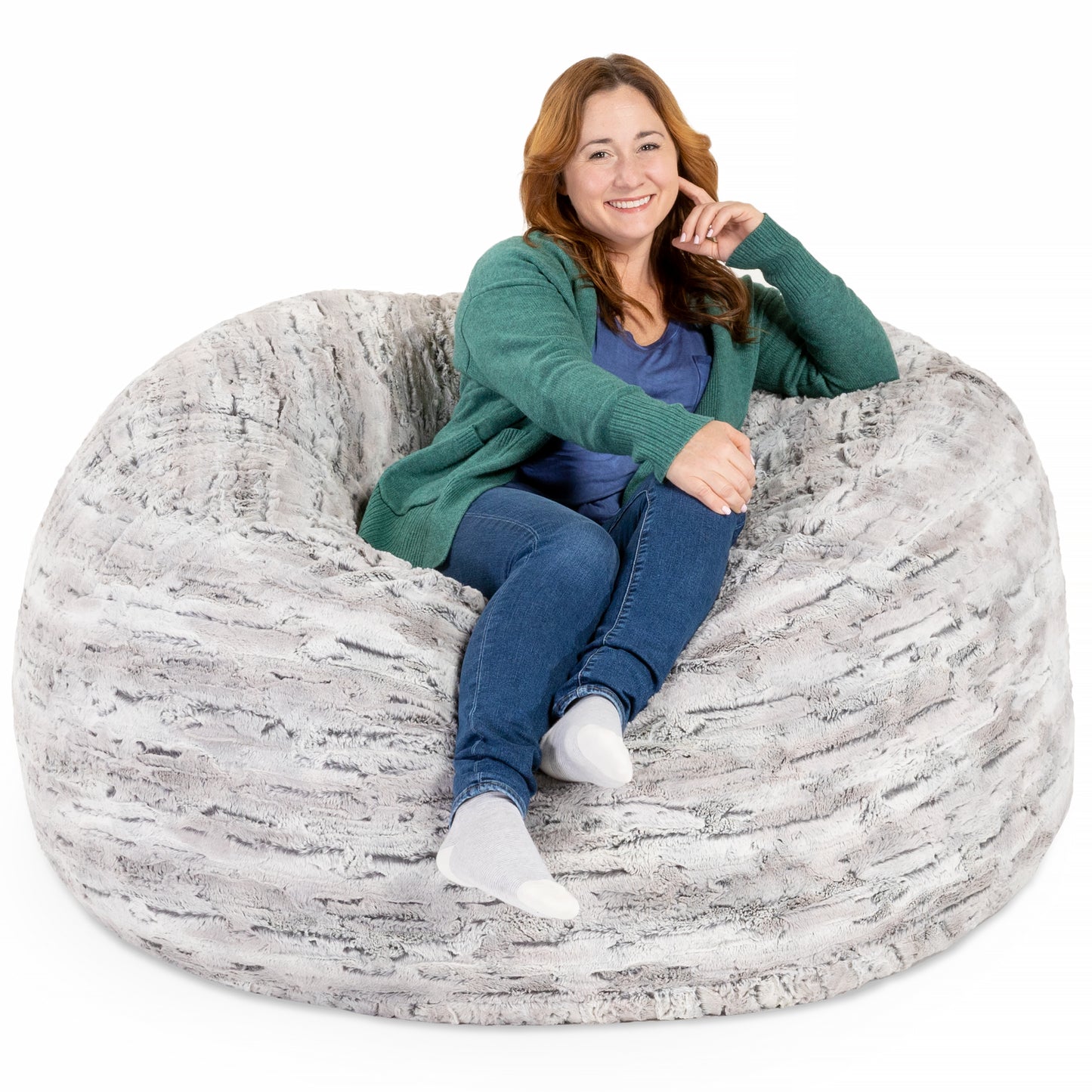 Jaxx Metro Sac 5 Foot Bean Bag Chair - Luxe Fur, Silver Fox