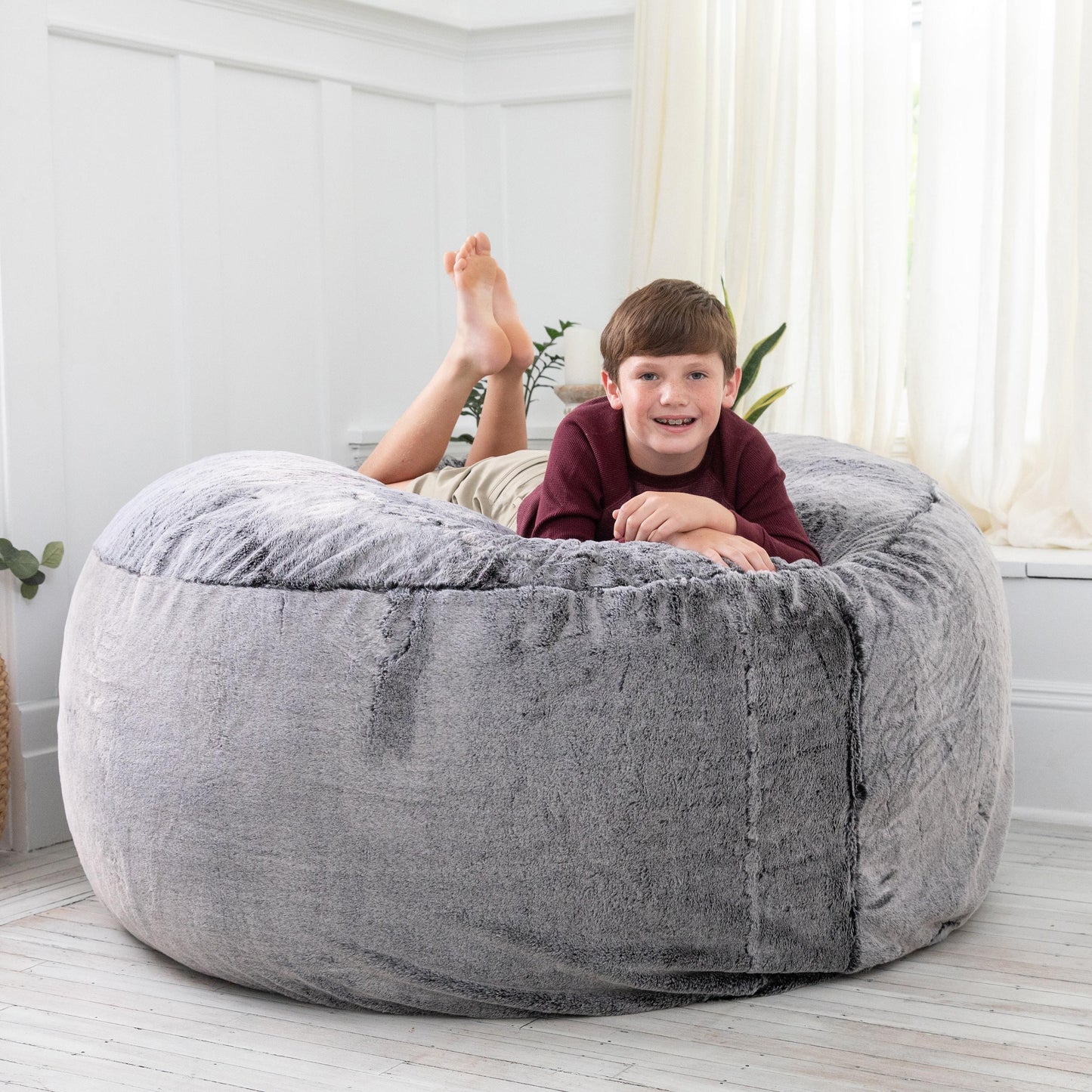 Jaxx Metro Sac 5 Bean Bag Chair - Luxe Fur, Grey Wolf