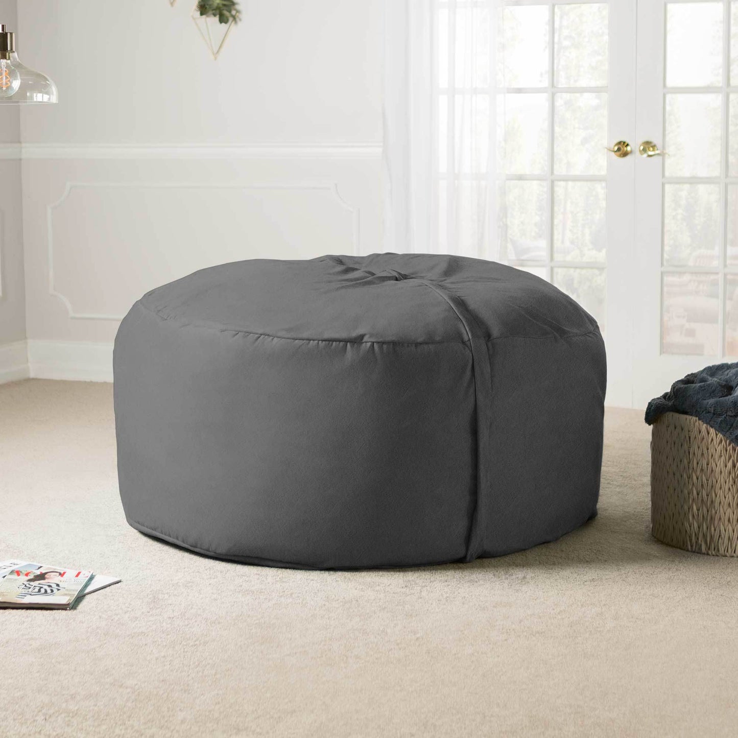 Jaxx Saxx 5 Foot Large Bean Bag w/ Removable Cover, Charcoal