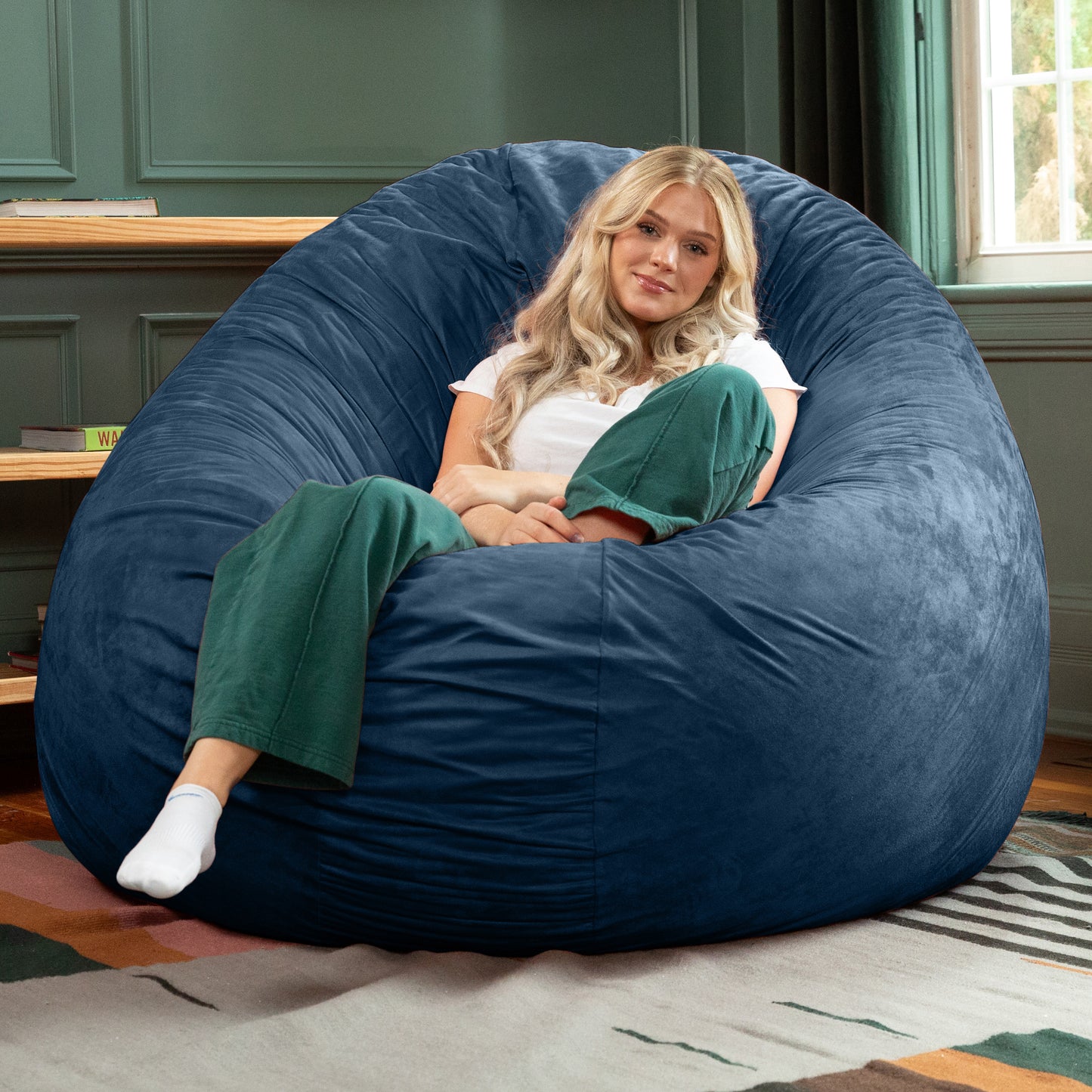 Jaxx 6 ft Cocoon - Large Bean Bag Chair for Adults, Navy