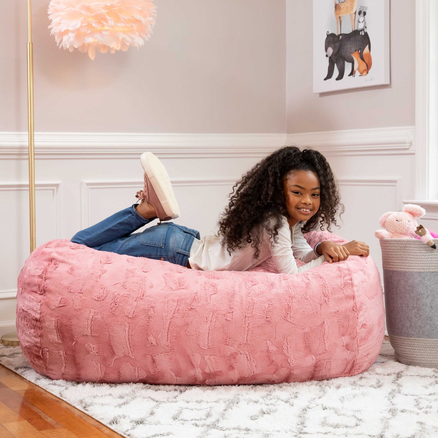 Jaxx Sofa Saxx Bean Bag Couch - 4 Foot - Faux Fur, Rose Quartz