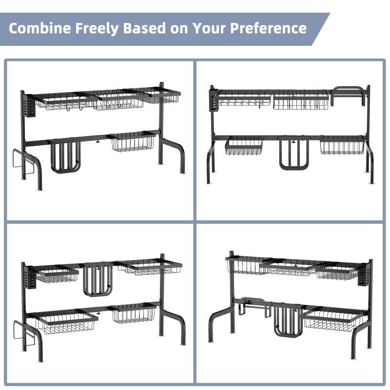 Adjustable Over Sink Dish Drying Rack with Hooks