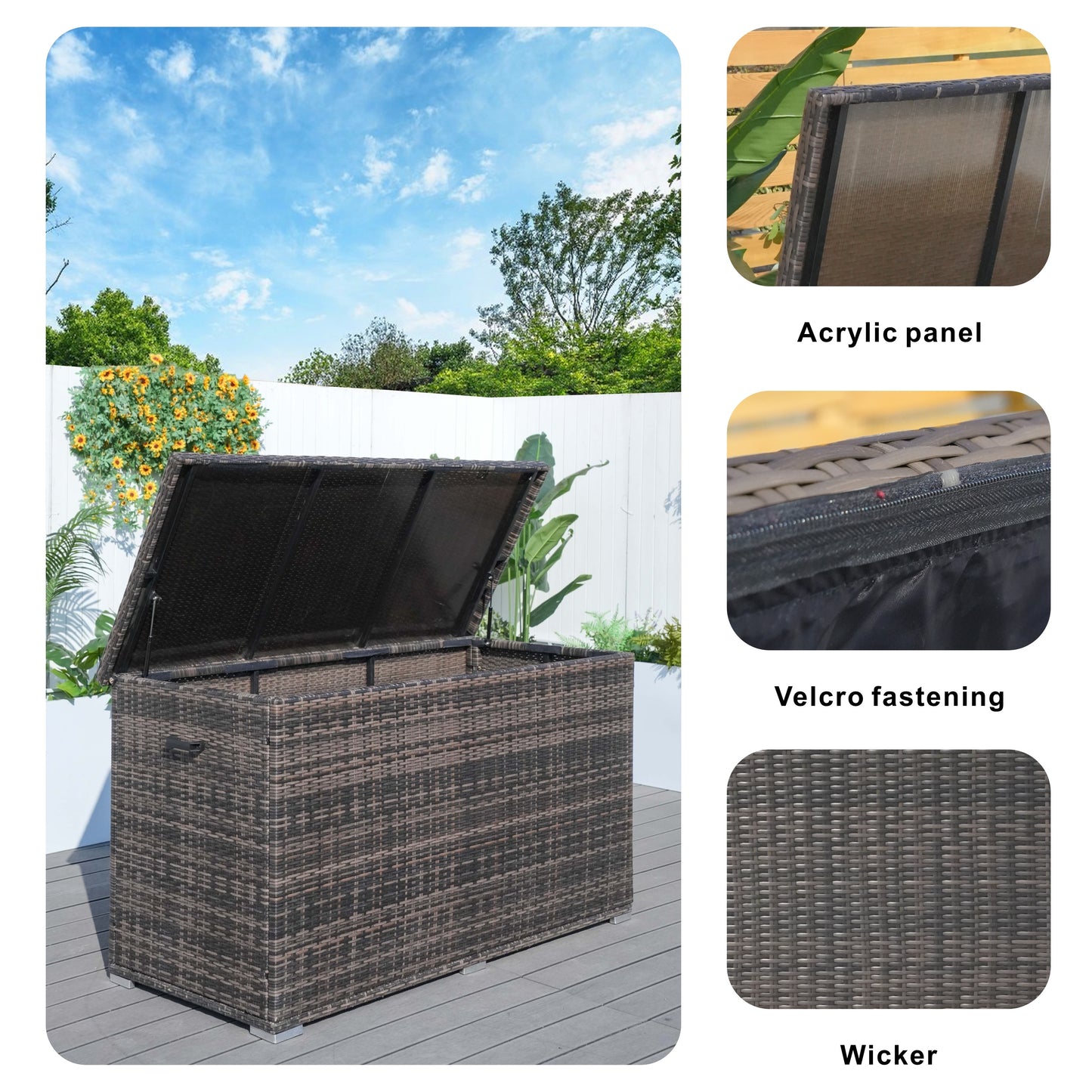 Direct Wicker Large 296 Gallons Brown Lamao Rattan Outdoor Storage Box Deck Box