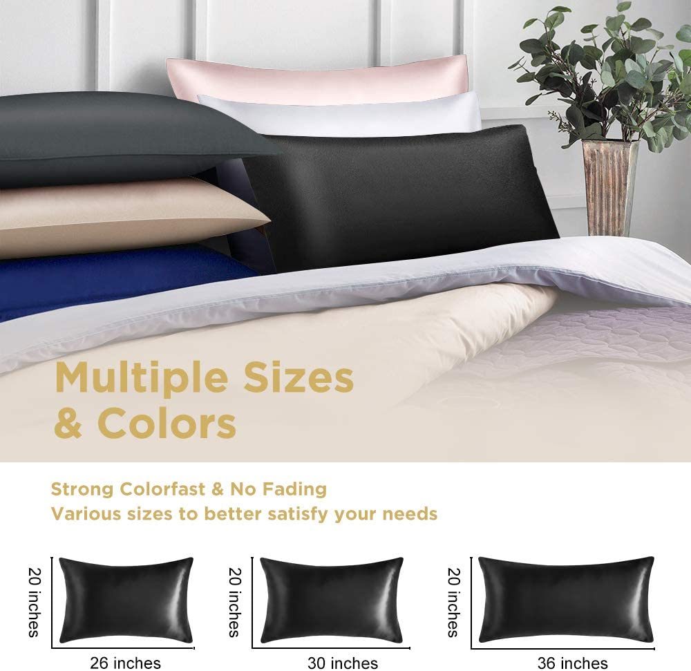 Silk Pillowcase for Hair and Skin;  Lacette 25 Momme 100% 6A Soft Silk Pillow Case with Hidden Zipper;  600 Thread Count;  A Side Silk;  B Side Microfiber;  1PC (Queen 20x30;  Black)