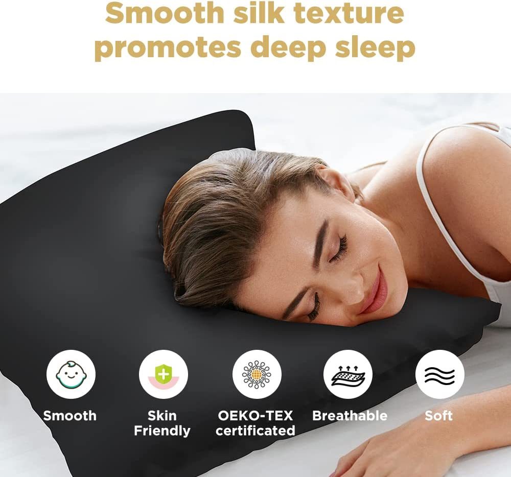 Silk Pillowcase for Hair and Skin;  Lacette 25 Momme 100% 6A Soft Silk Pillow Case with Hidden Zipper;  600 Thread Count;  A Side Silk;  B Side Microfiber;  1PC (Queen 20x30;  Black)