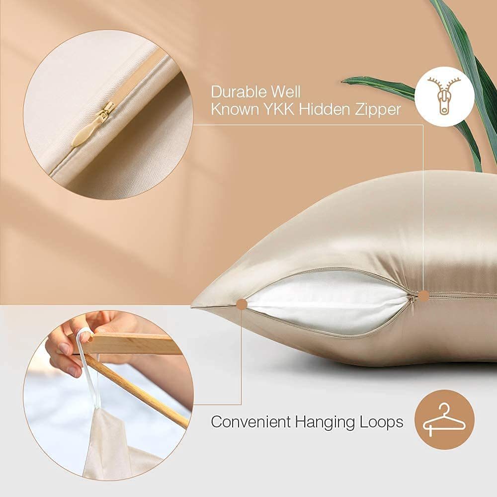 Silk Pillowcase for Hair and Skin;  22 Momme 100% 6A Soft Silk Pillow Case with Hidden Zipper;  600 Thread Count;  Dual Sided Silk Fabrics/Wood Pulp Fiber;  1 Pack (Standard Size 20"x26"