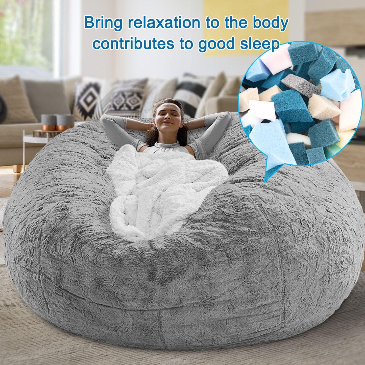 Bean Bag Chair Filler;  60lb Filling Shredded Memory Foam with Inner Liner; Easy to Install and Remove; High Elastic Density - Safe and Healthy; Fits 150cm Giant Bean Bag Cover. (60lb/27kg)