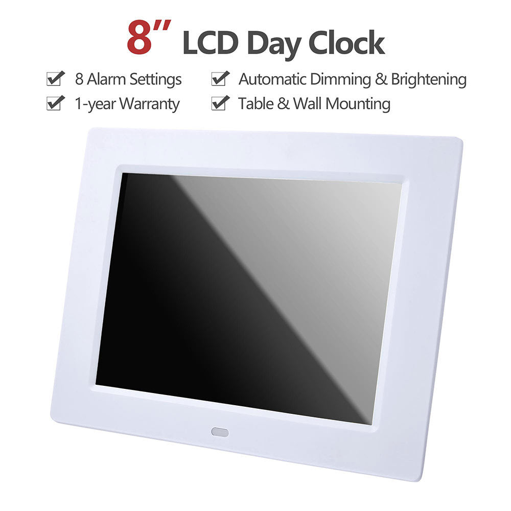 8" LCD Day Clock/White