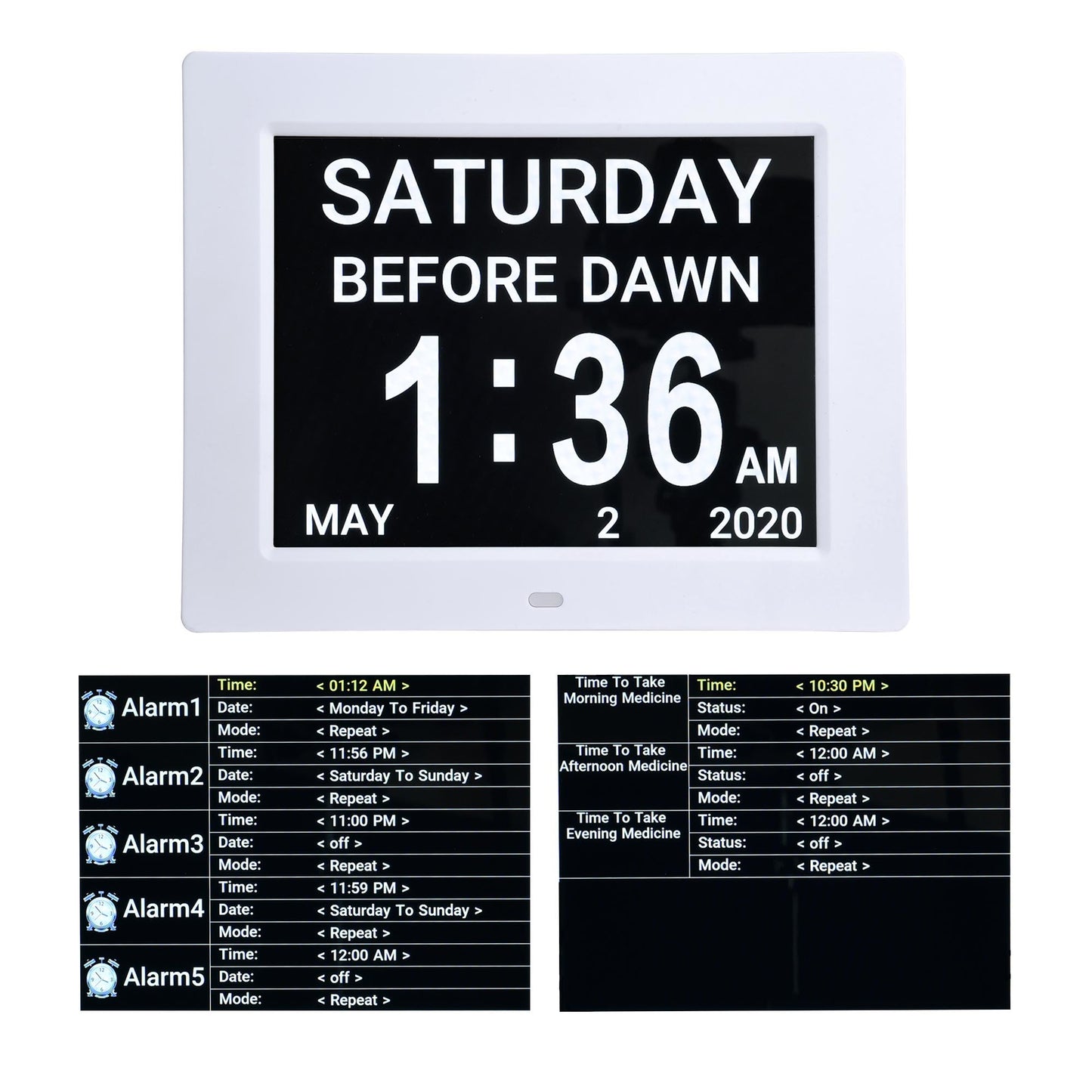 8" LCD Day Clock/White