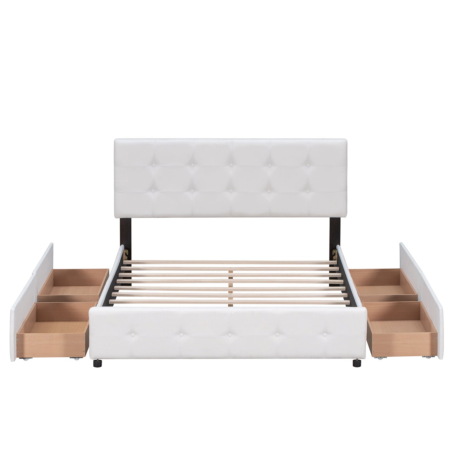 Upholstered Platform Bed with Classic Headboard and 4 Drawers;  No Box Spring Needed;  Linen Fabric;  Queen Size