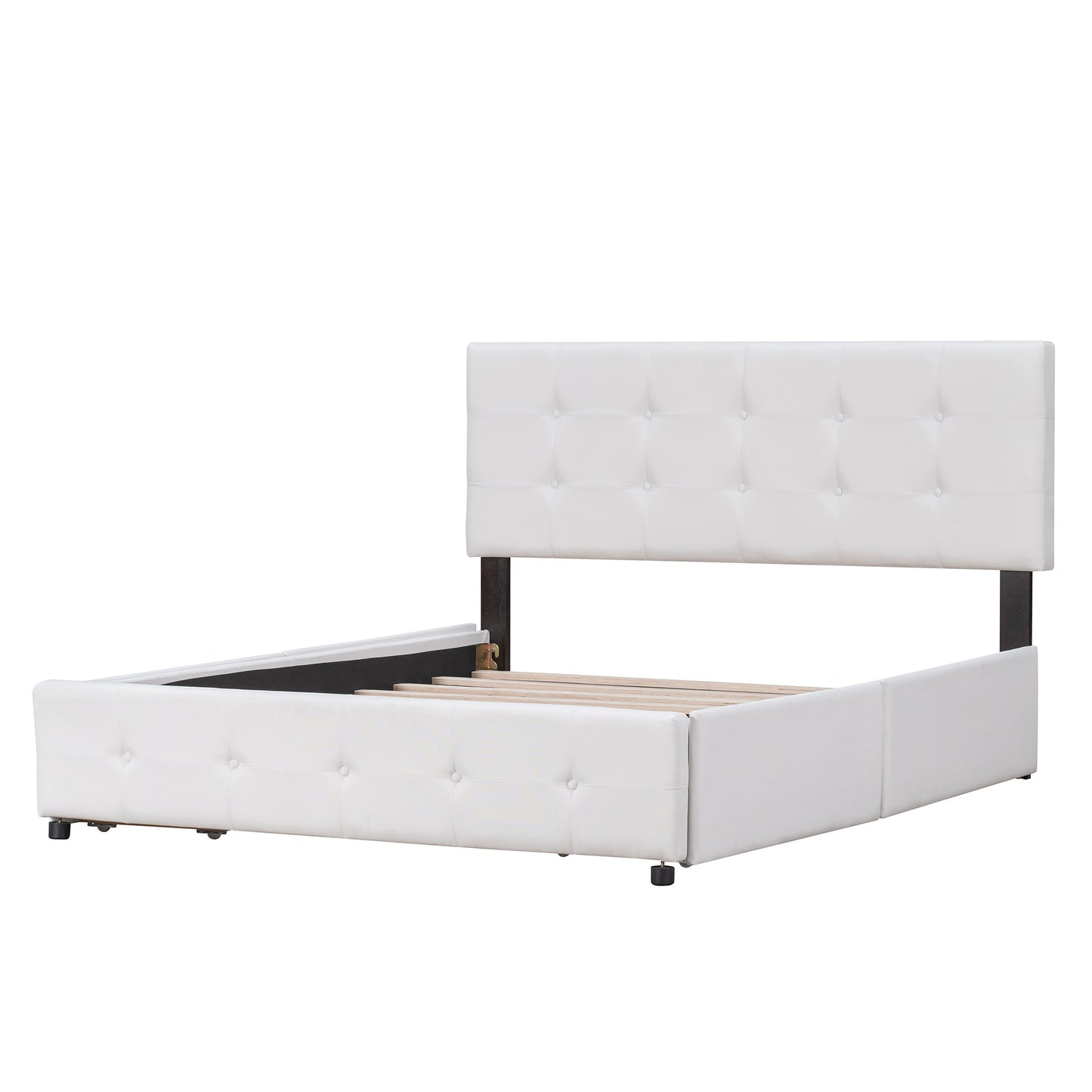 Upholstered Platform Bed with Classic Headboard and 4 Drawers;  No Box Spring Needed;  Linen Fabric;  Queen Size