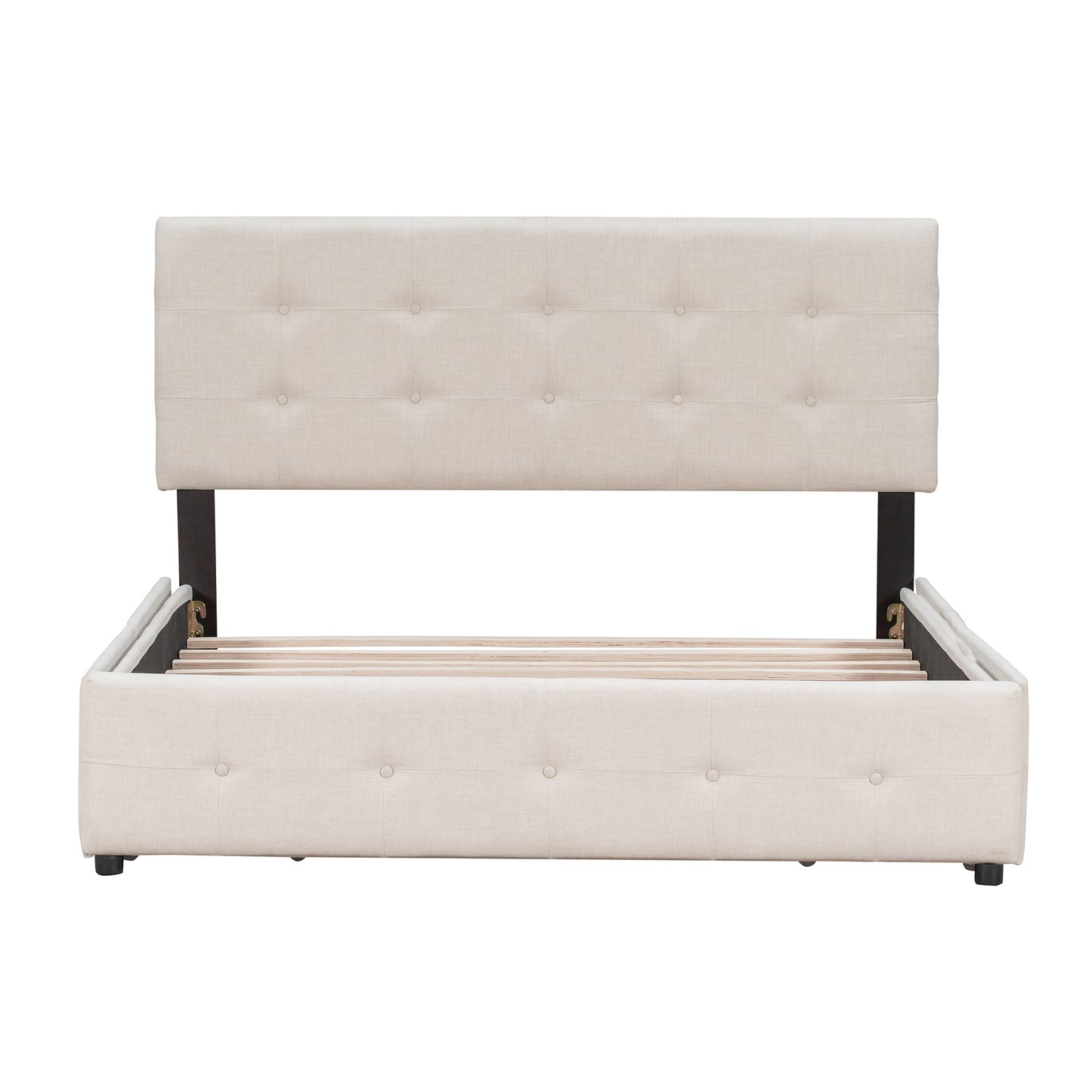 Upholstered Platform Bed with Classic Headboard and 4 Drawers;  No Box Spring Needed;  Linen Fabric;  Queen Size