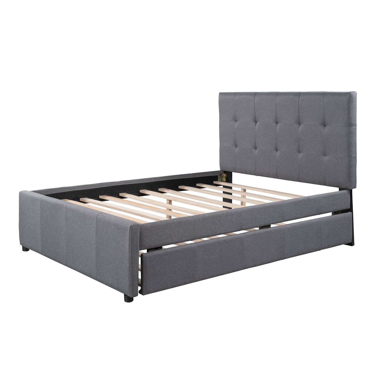 Linen Upholstered Platform Bed With Headboard and Trundle, Full