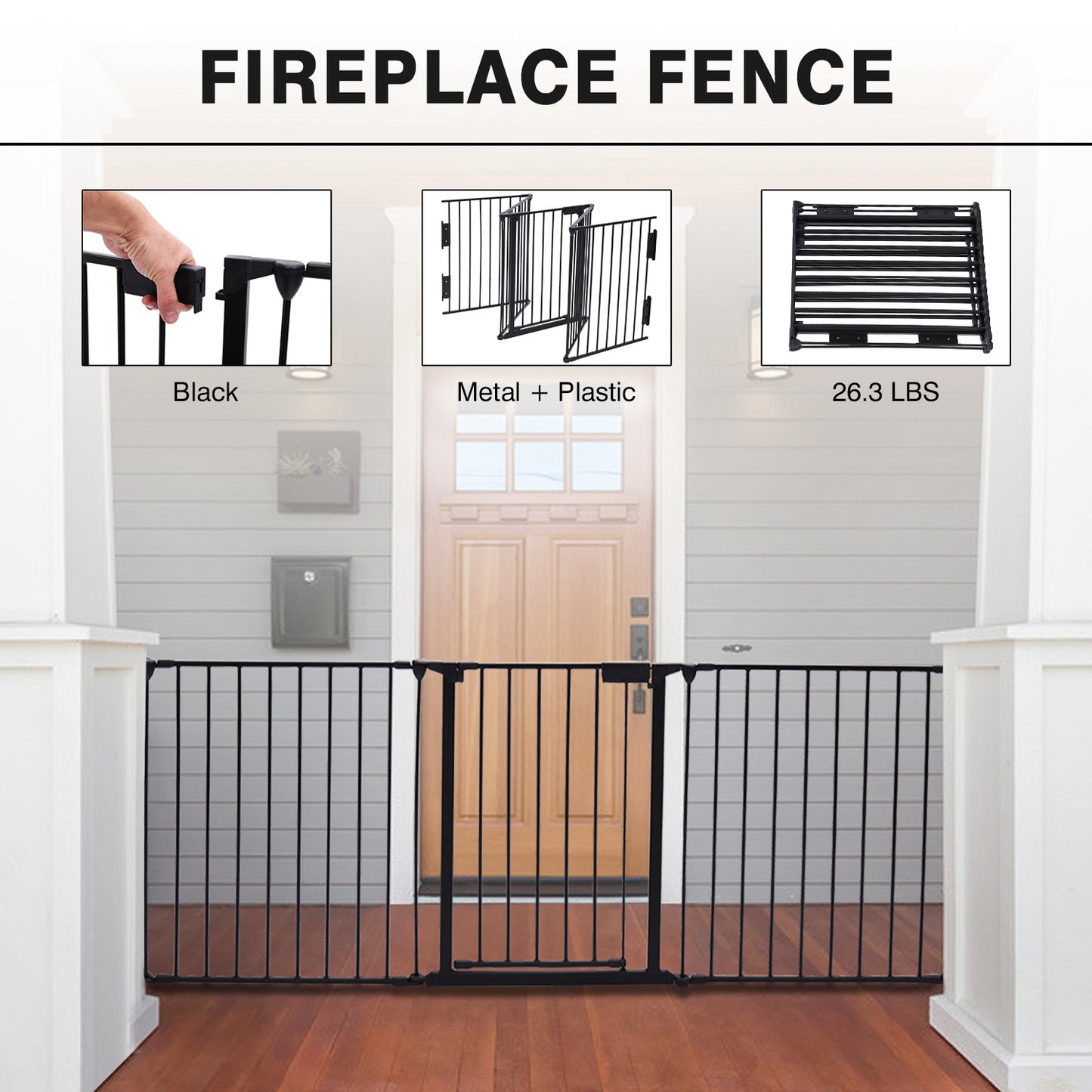 Metal Baby Playpen Fireplace Safety Fence;  Extra Wide Barrier Gate for Indoor Baby/Pet /Christmas Tree XH