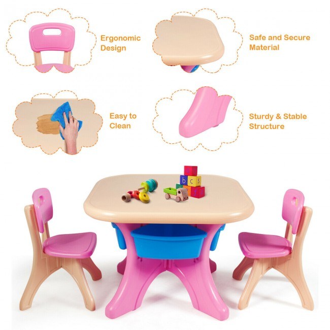 Kids Activity Table and Chair Set Play Furniture with Storage