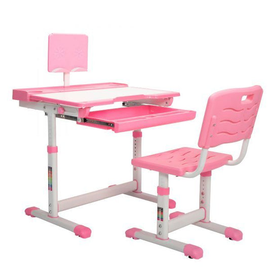 Kids Desks, Height Adjustable Children Desk and Chair Set,Childs School Student Sturdy Table,Bookstand Pink XH