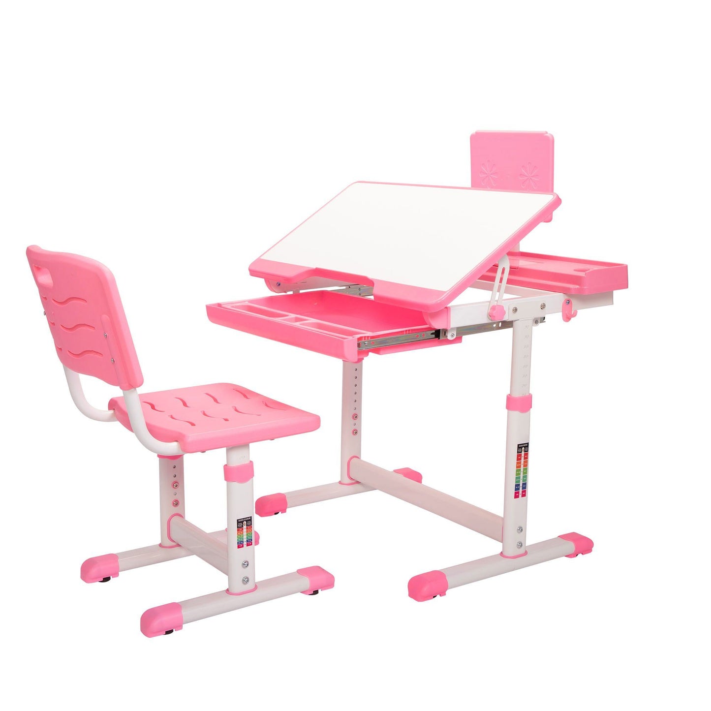 Kids Desks, Height Adjustable Children Desk and Chair Set,Childs School Student Sturdy Table,Bookstand Pink XH