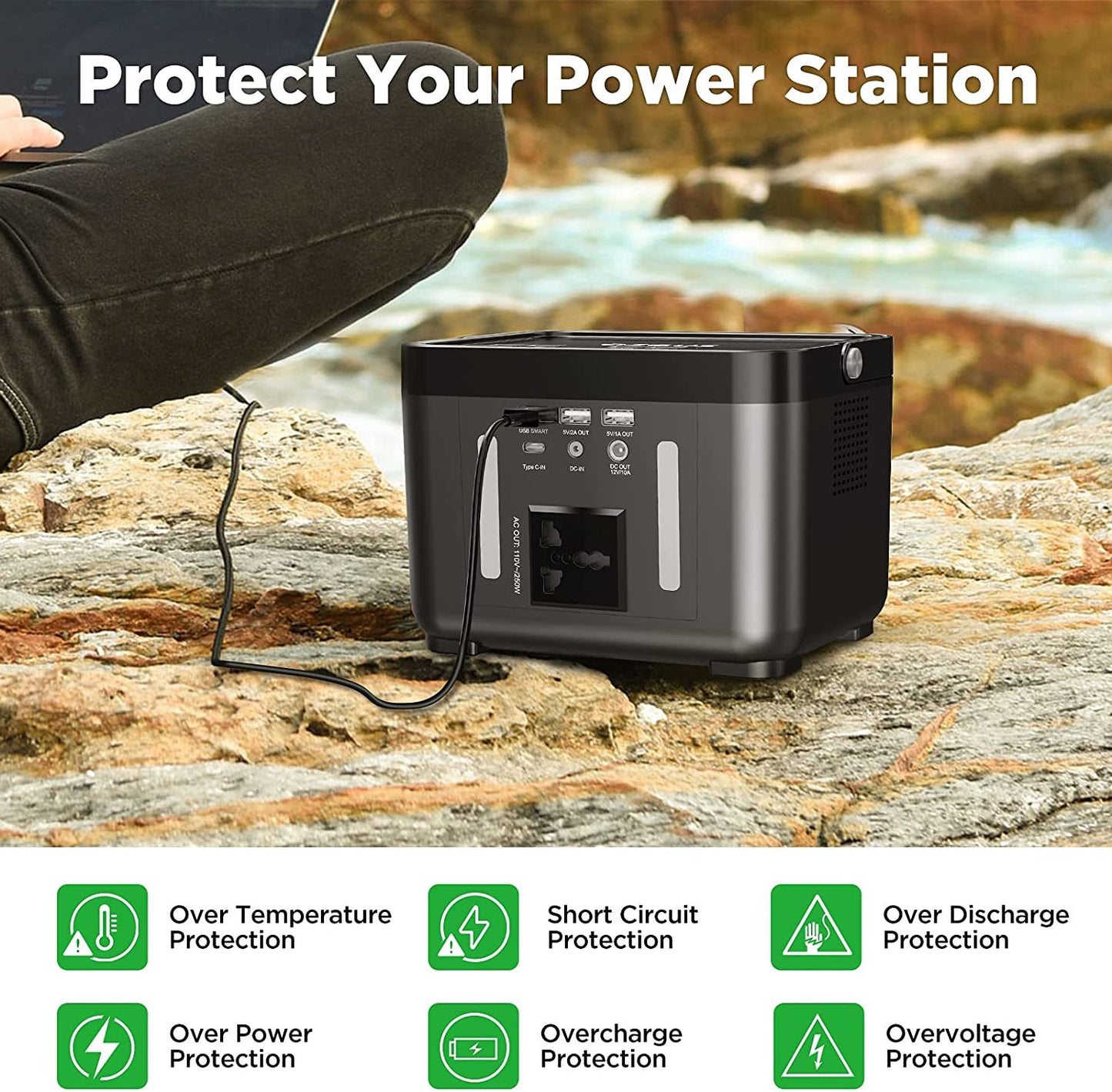 DBPOWER Portable Power Station, 250Wh Backup Lithium Battery 110V/250W Pure Sine Wave AC Outlet Solar Generator Supply (Solar Panel Not Included) for Emergency Outdoor Camping Fishing Hunting CPAP