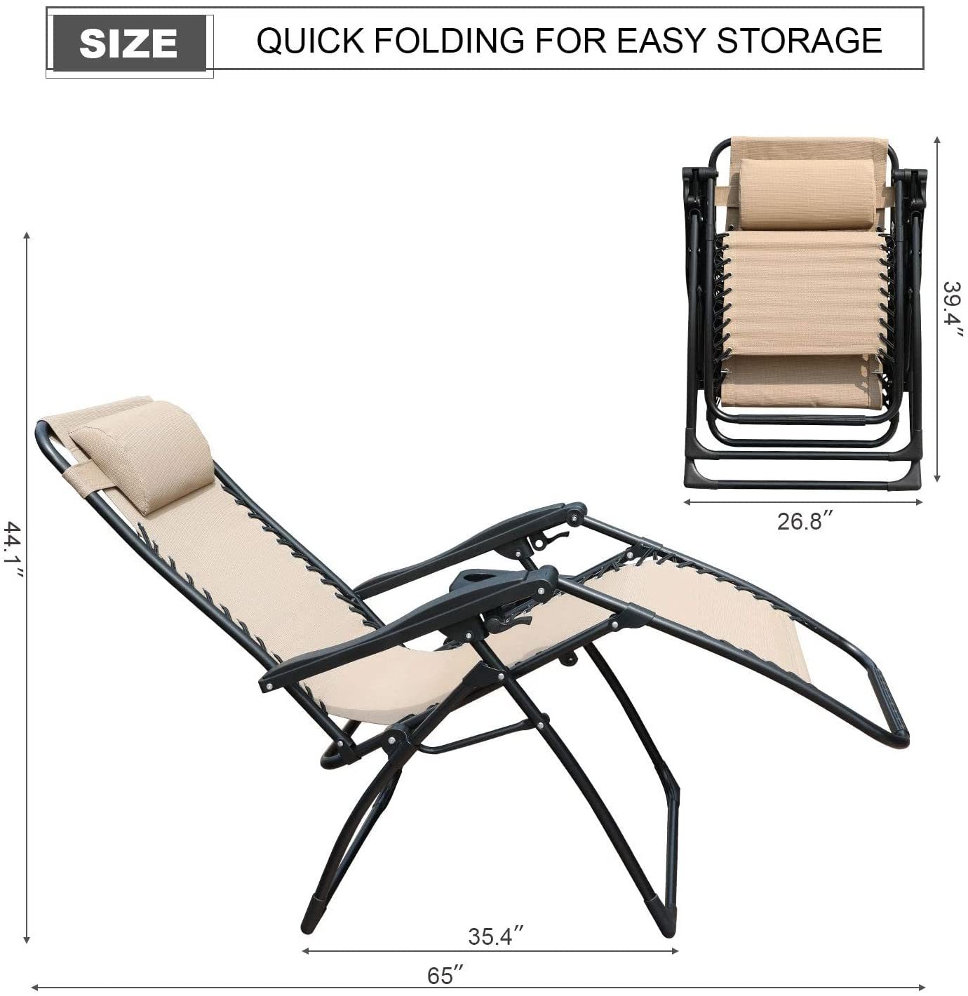 Zero Gravity Chair Patio Folding Lawn Lounge Chairs Outdoor Foldable Camp Reclining Lounge Chair with sidetable for Backyard Porch Swimming Poolside and Beach Set of 2