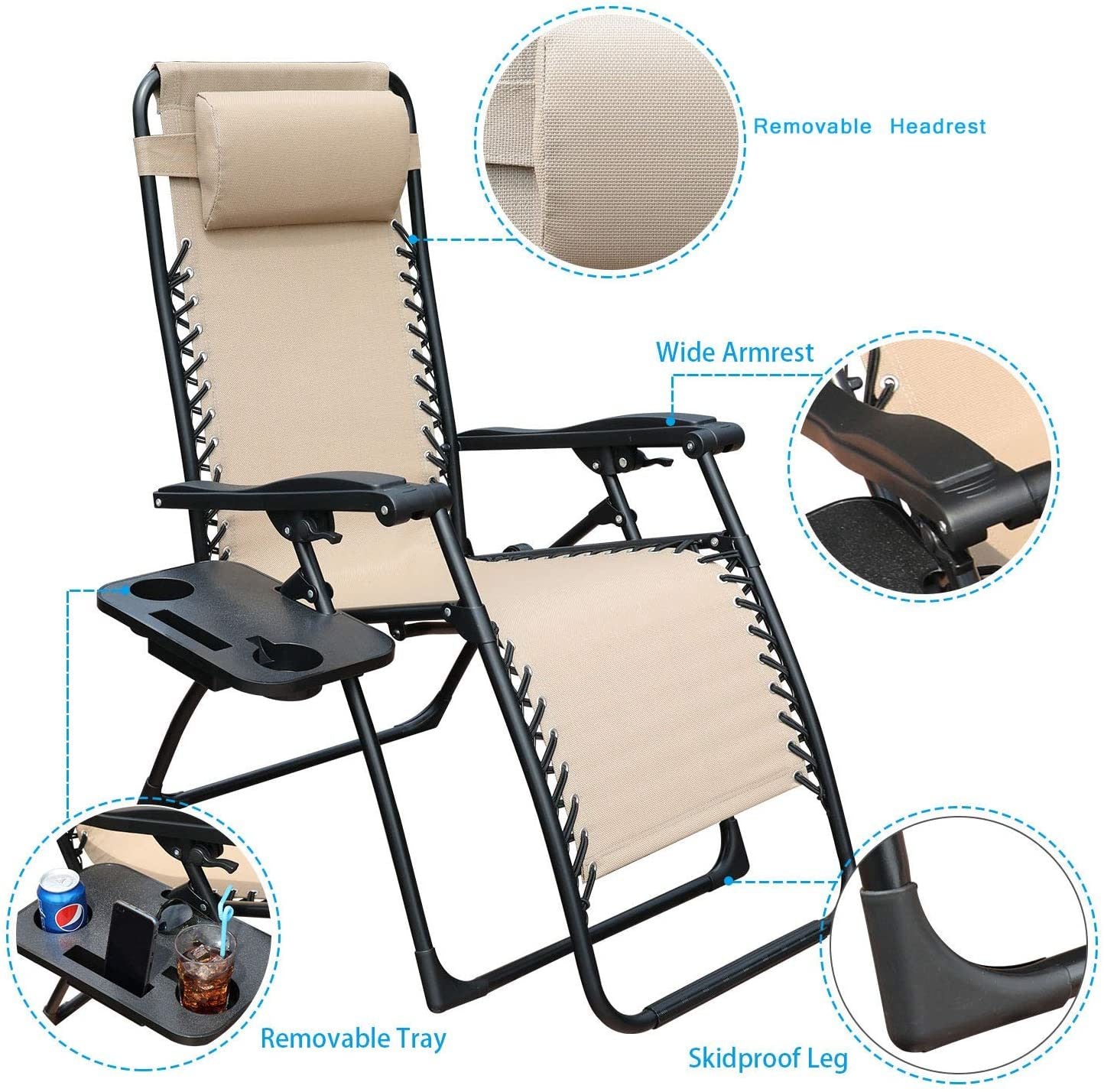 Zero Gravity Chair Patio Folding Lawn Lounge Chairs Outdoor Foldable Camp Reclining Lounge Chair with sidetable for Backyard Porch Swimming Poolside and Beach Set of 2