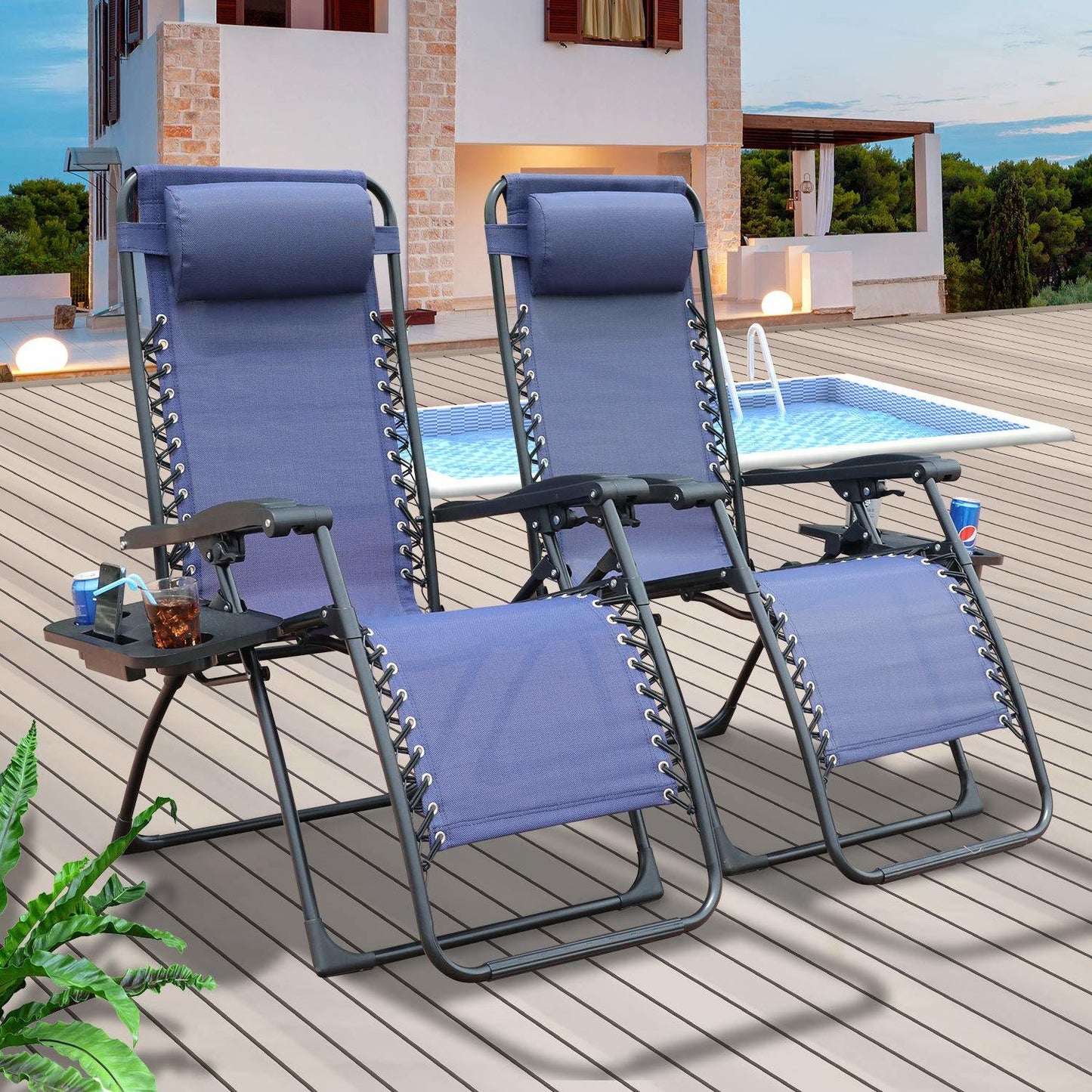 Zero Gravity Chair Patio Folding Lawn Lounge Chairs Outdoor Foldable Camp Reclining Lounge Chair with sidetable for Backyard Porch Swimming Poolside and Beach Set of 2