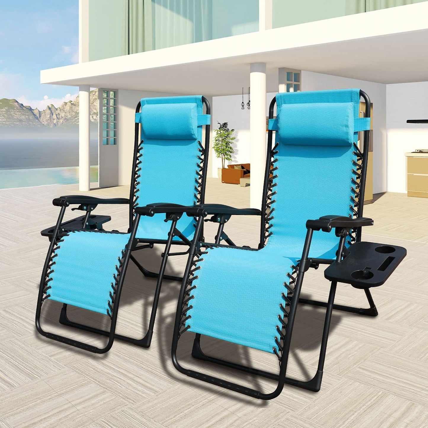 Zero Gravity Chair Patio Folding Lawn Lounge Chairs Outdoor Foldable Camp Reclining Lounge Chair with sidetable for Backyard Porch Swimming Poolside and Beach Set of 2