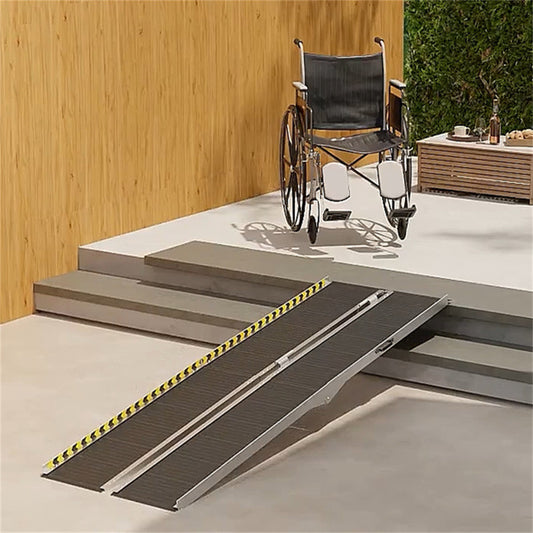 8FT Foldable Threshold Ramp with Non-Slip Surface, Wheelchair Ramp,Aluminum Handicap Ramp