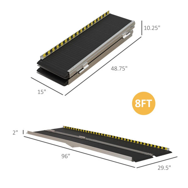 8FT Foldable Threshold Ramp with Non-Slip Surface, Wheelchair Ramp,Aluminum Handicap Ramp