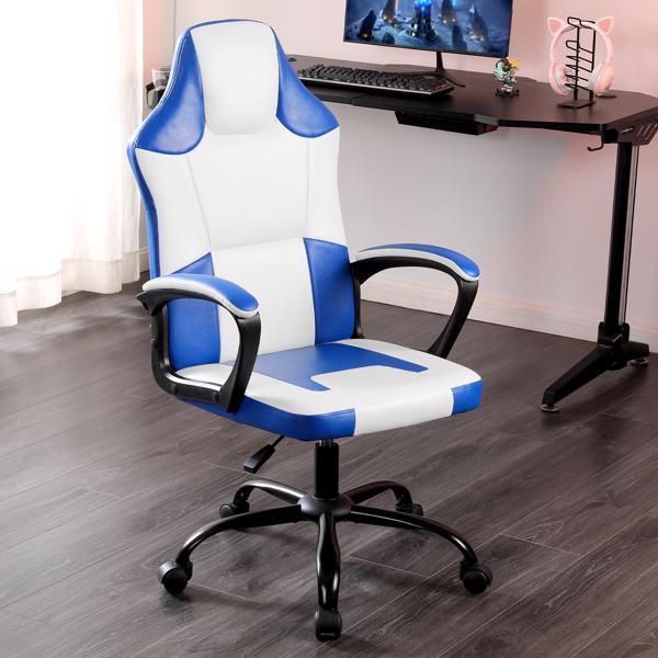 Video Game Chair for Adults, Gaming Chair Office Chair with Handrail, Adjustable Height Gamer Chair for Kids, Comfortable Computer Chair with Wheels, Blue