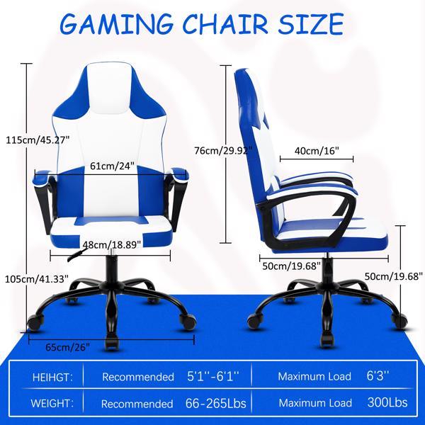 Video Game Chair for Adults, Gaming Chair Office Chair with Handrail, Adjustable Height Gamer Chair for Kids, Comfortable Computer Chair with Wheels, Blue