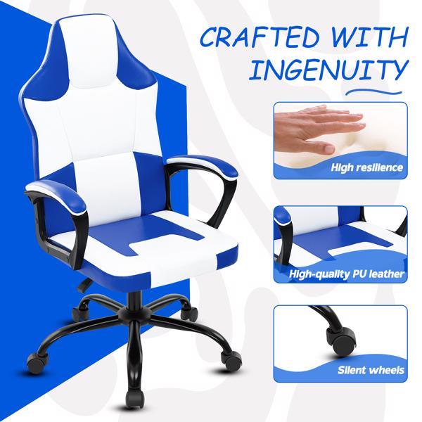 Video Game Chair for Adults, Gaming Chair Office Chair with Handrail, Adjustable Height Gamer Chair for Kids, Comfortable Computer Chair with Wheels, Blue