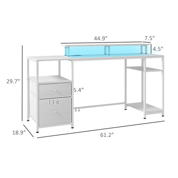 Office Computer Desk with LED Lights -white