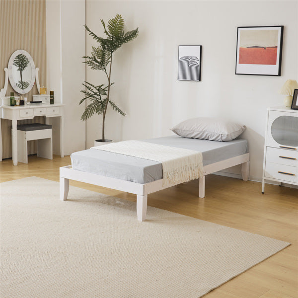 Basic bed frame washed white Twin 197.2*96.5*30.5cm wooden bed