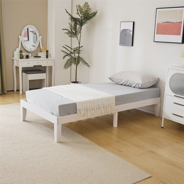 Basic bed frame washed white Twin 197.2*96.5*30.5cm wooden bed