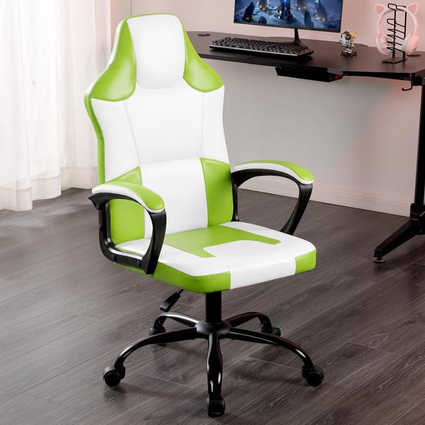 Video Game Chair for Adults, Gaming Chair Office Chair with Handrail, Adjustable Height Gamer Chair for Kids, Comfortable Computer Chair with Wheels, Green