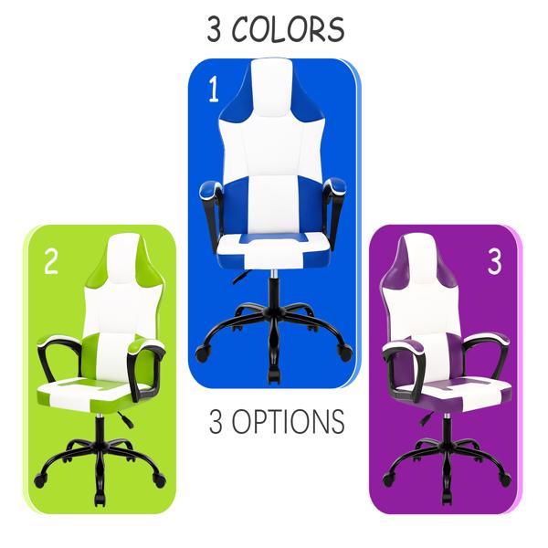 Video Game Chair for Adults, Gaming Chair Office Chair with Handrail, Adjustable Height Gamer Chair for Kids, Comfortable Computer Chair with Wheels, Green