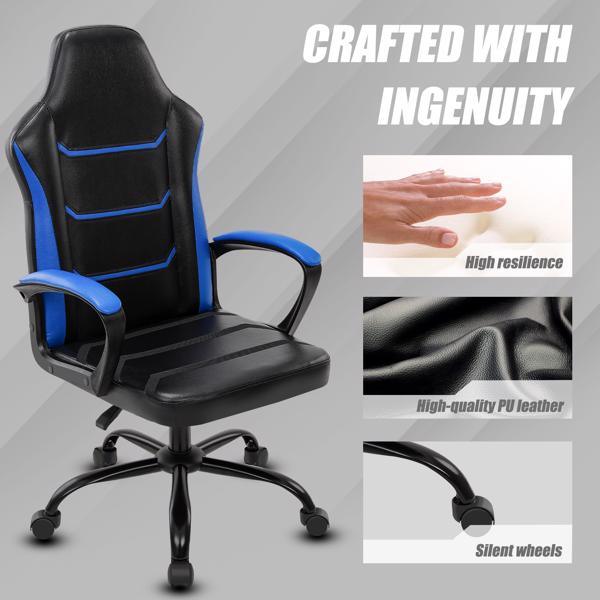 Video Gaming Computer Chair, Office Chair Desk Chair with Arms, Adjustable Height Swivel PU Leather Executive with Wheels for Adults Women Men, Blue