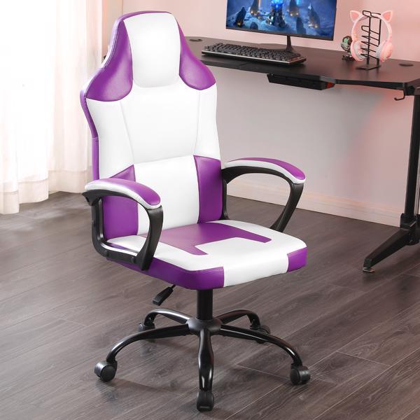 Video Game Chair for Adults, Gaming Chair Office Chair with Handrail, Adjustable Height Gamer Chair for Kids, Comfortable Computer Chair with Wheels, Purple