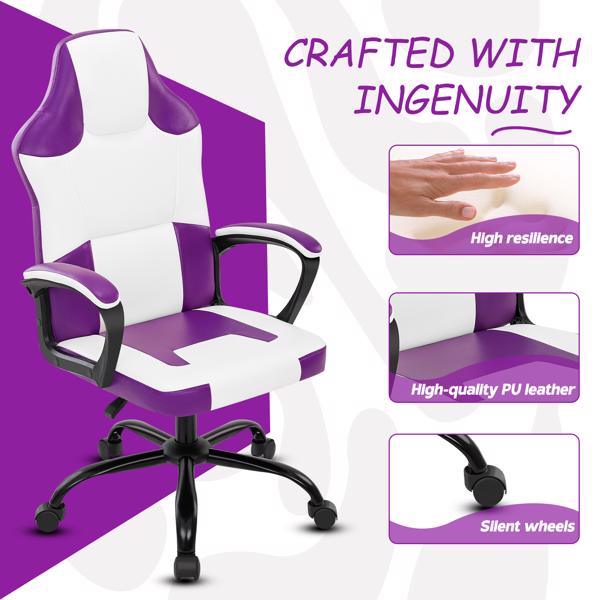 Video Game Chair for Adults, Gaming Chair Office Chair with Handrail, Adjustable Height Gamer Chair for Kids, Comfortable Computer Chair with Wheels, Purple