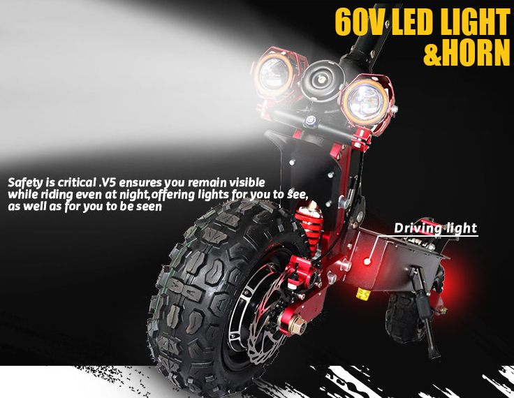 3600W electric folding scooter 21Ah lithium battery C type shock absorption 65 km/h load 130kg climb 35° range 45-65km LED MOOD lighting