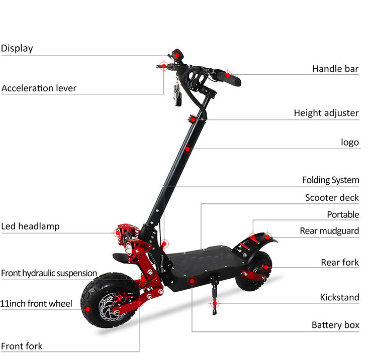 3600W electric folding scooter 21Ah lithium battery C type shock absorption 65 km/h load 130kg climb 35° range 45-65km LED MOOD lighting