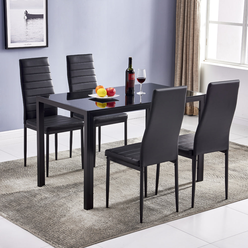 Simple Assembled Tempered Glass & Iron Dinner Table Black(Replacement code: 13028197-55761004)