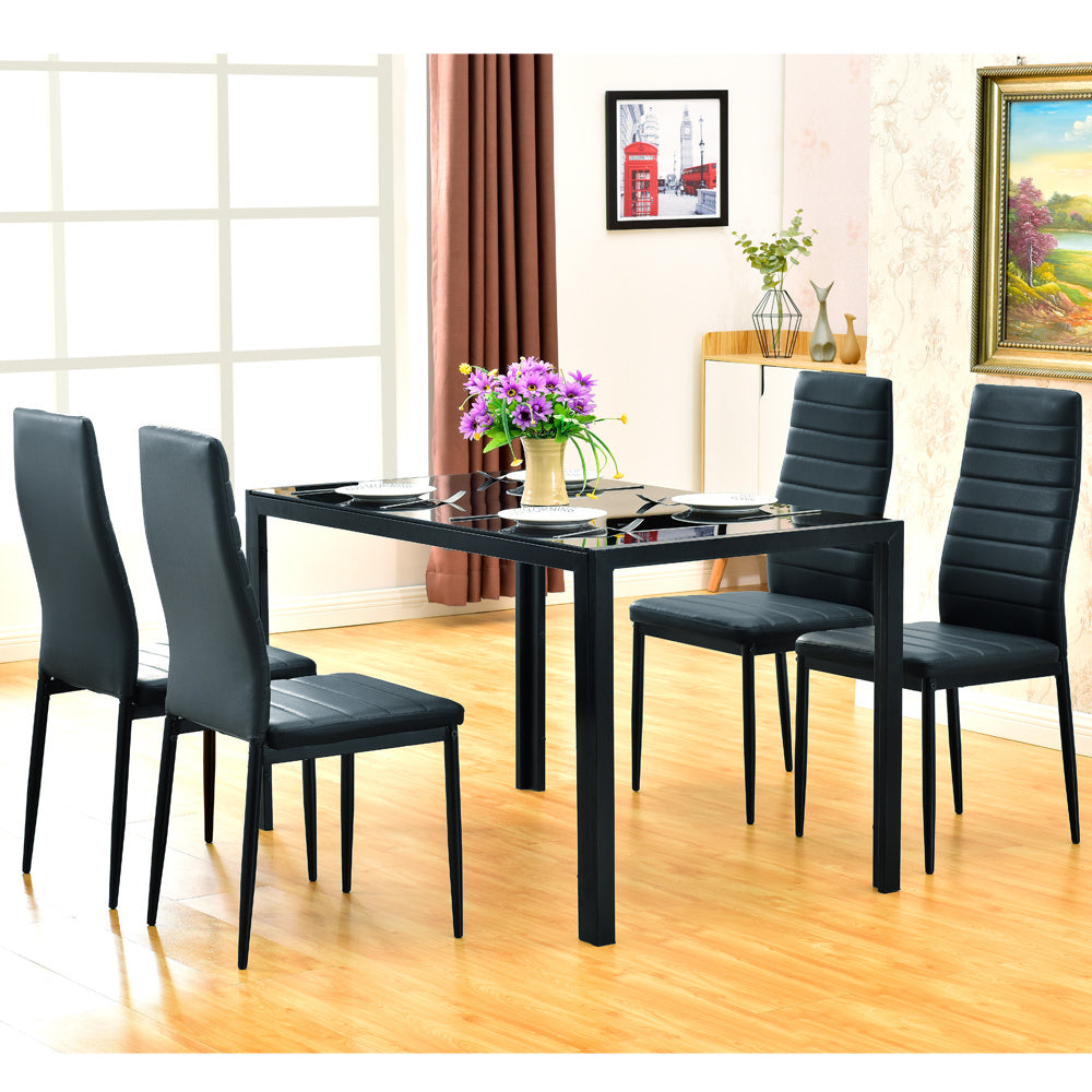 Simple Assembled Tempered Glass & Iron Dinner Table Black(Replacement code: 13028197-55761004)