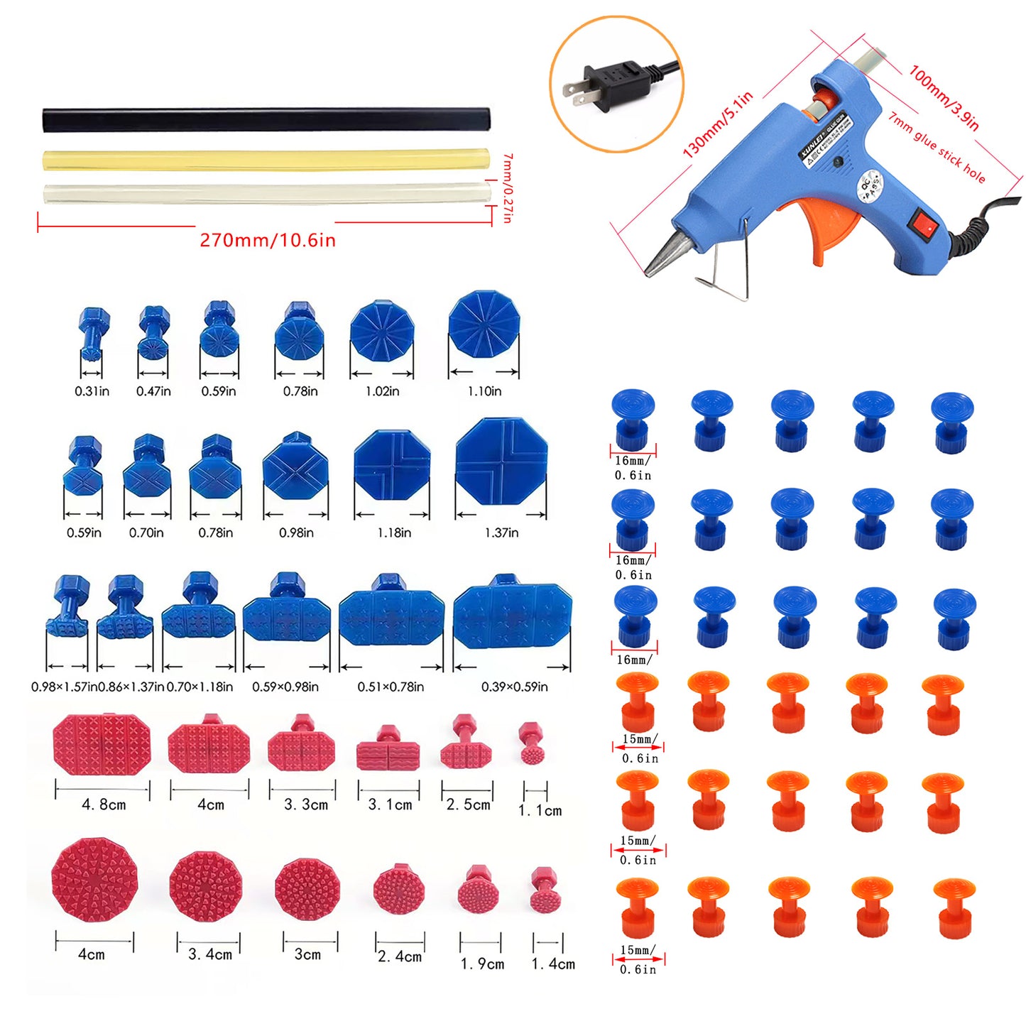 Super PDR 96-piece paint-free dent Repair Kit, automotive Dent removal tool, PDR tool, with Dent lifter kit, bridge lifter, for body dents, kit includes glue removal tool