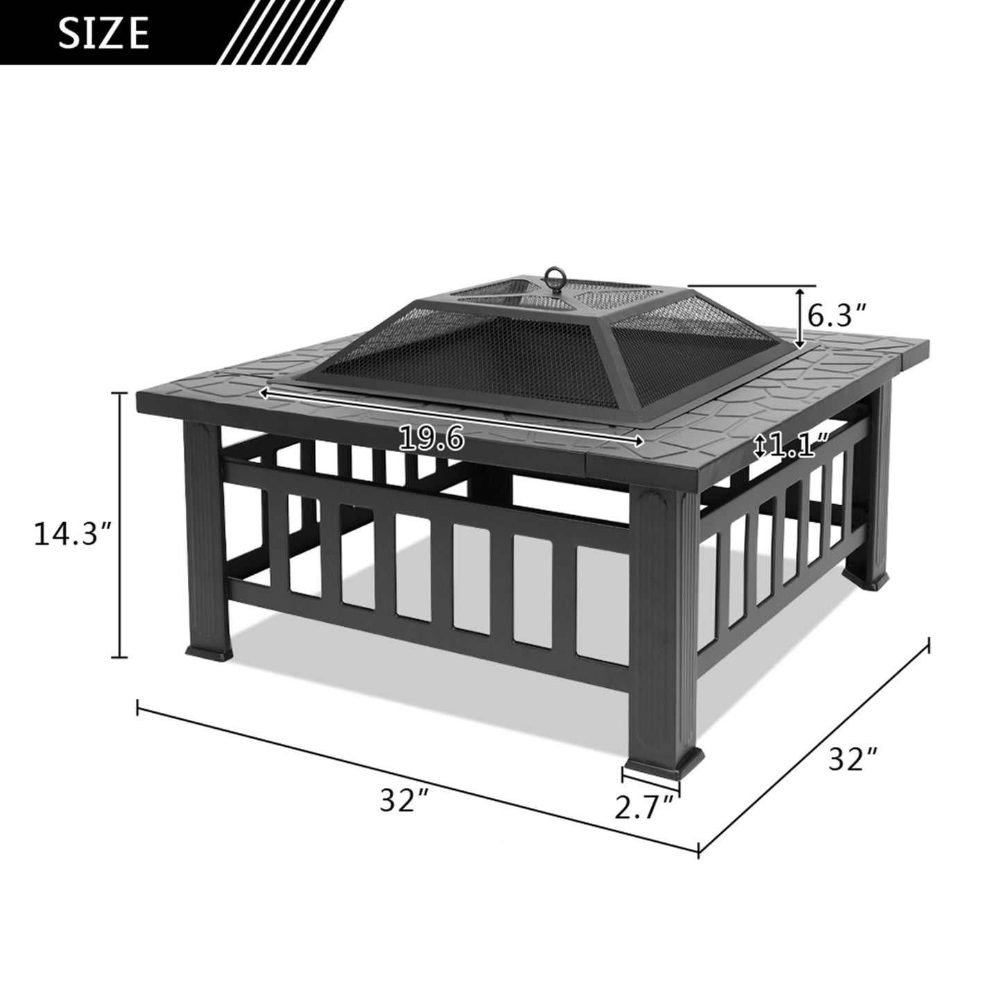 Portable Courtyard Metal Fire Pit with Accessories Black