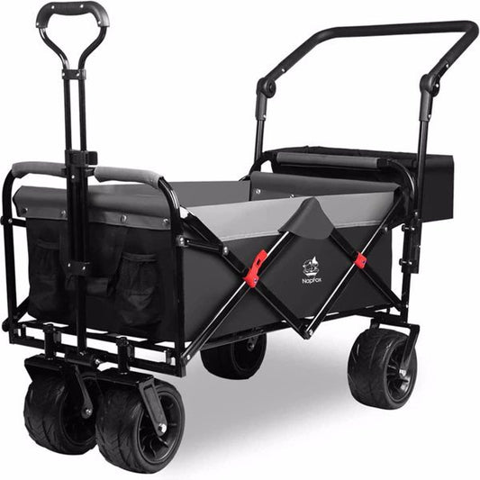 Collapsible Heavy Duty Beach Wagon Cart All Terrain Beach Wheels Large Capacity Outdoor Folding Utility Camping Garden Cart Brake for Beach Camping Shopping